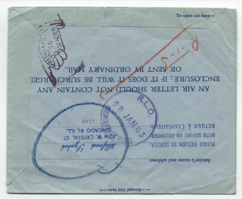 1963 Mauritius aerogramme with auxiliary markings [S.203]