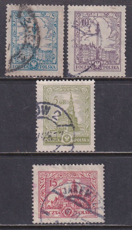 Poland 1926-7 Sc 238-41 Various Buildings Architectural Redrawn Stamp Used