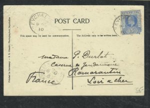 SEYCHELES 1910 KE  15C ON PICTURE POST CARD SENT TO FRANCE  PO228A H