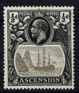 ASCENSION SG10a 1924 ½d GREY-BLACK & BLACK BROKEN MAINMAST VAR MTD MINT (d)