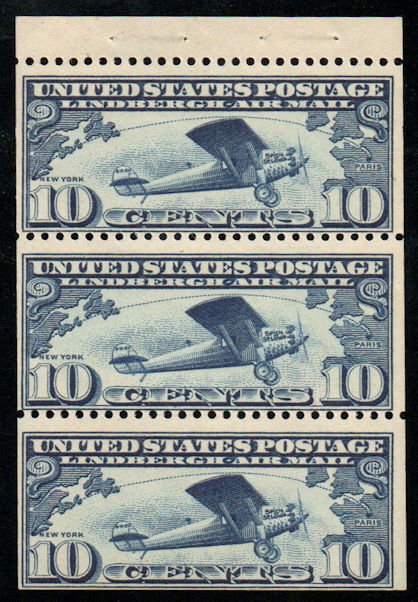 USA #C10a Fine+ OG NH, Booklet Pane, vivid color!