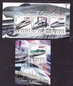 Benin- id1-two used sheets-high speed Trains-Locomotives-2015-