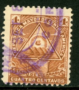 Nicaragua 1896 Seebeck 4¢ Coat of Arms Unwmk VFU B890   ⭐⭐⭐⭐⭐⭐