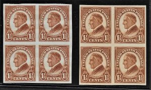 US 1926 Sc. #631 two blks/4 NH, left one with gum breaker ridges, right without.