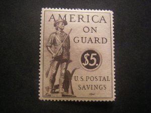 Scott PS15, $5 Postal Savings Minute Man, Mint hinged Single, CV $42.50