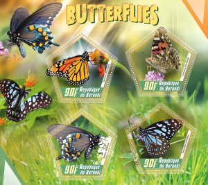 Stamps.Insects Butterflies 2020 year 1+1 sheets perforatted Burundi