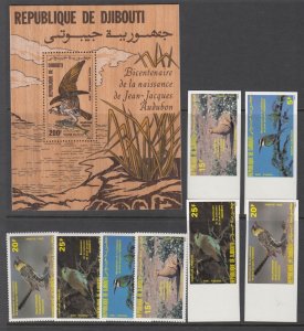 Djibouti Sc 590-93A NH 1991 - Perf+Imperf Sets, Souvenir Sheet, Proofs - Birds