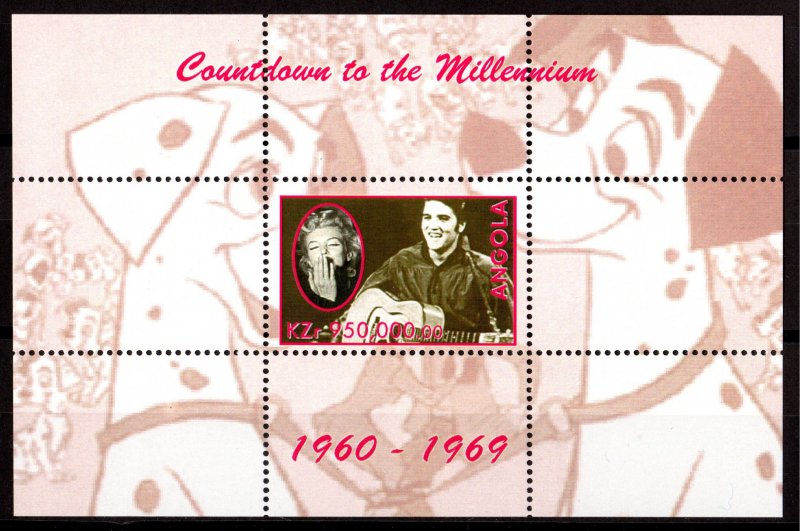 Angola 1999 DALMATIAN PUPPIES BY DISNEY/ELVIS & MARILYN Souvenir Sheet MNH