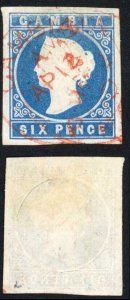 Gambia SG3 QV 6d Deep Blue No Wmk Imperf Fine Used