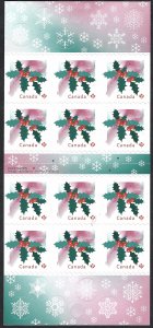 Canada #2491a P Christmas - Holly (2011). Booklet of 12. MNH