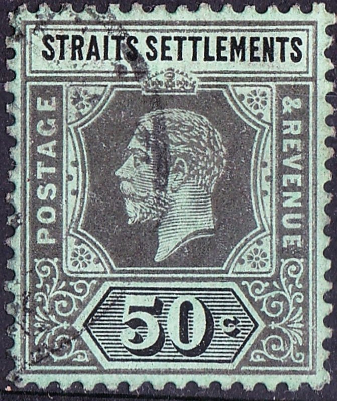 MALAYA STRAITS SETTLEMENTS 1918 KGV 50c Black/Green on Blue-Green, Olive Gree...