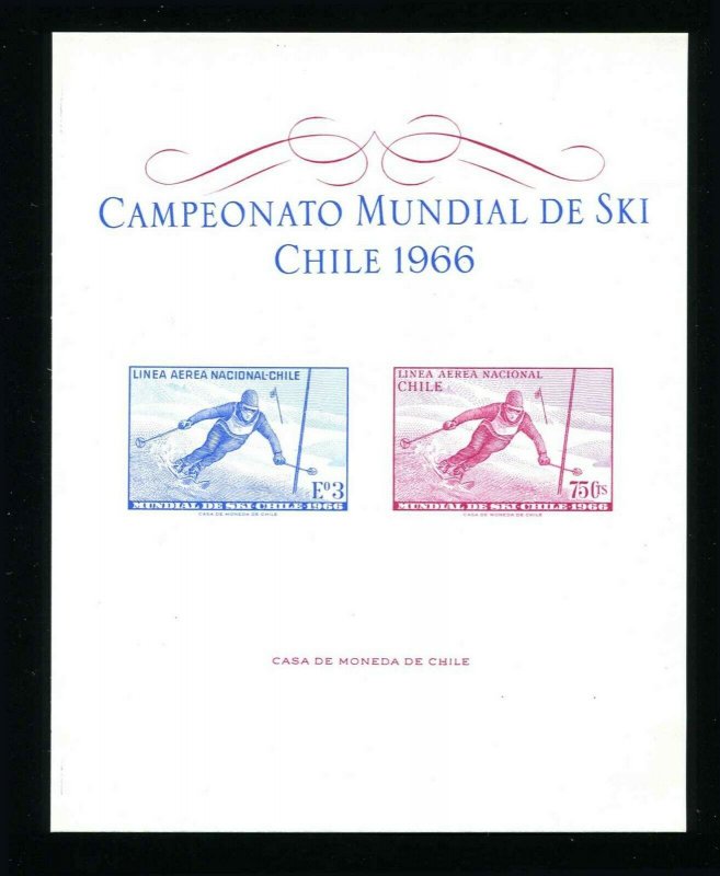 Chile C266 and 267 1966 Skiing Championships Imperf Sheet 