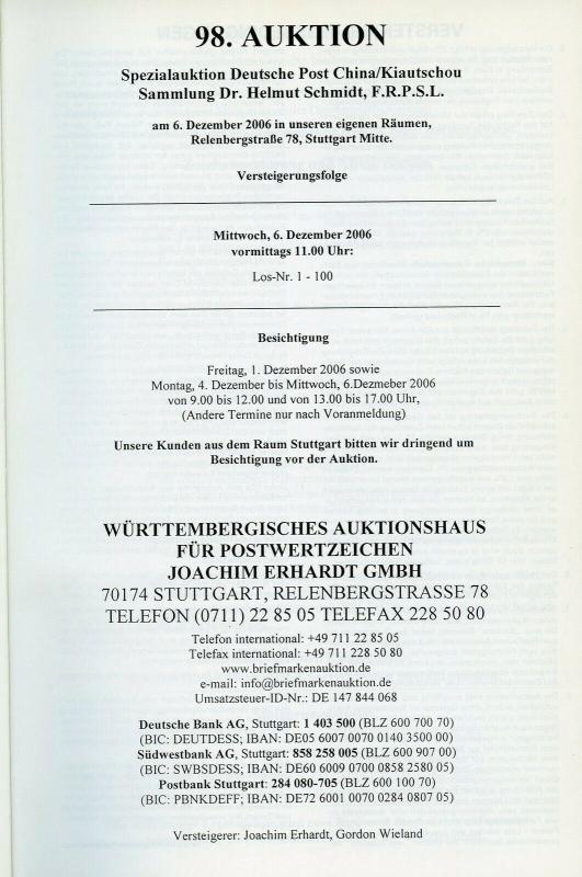 GERMANY POST IN CHINA 2006 WURTTEMBERGISCHES AUCTION CATALOG 100 LOTS REFERENCE
