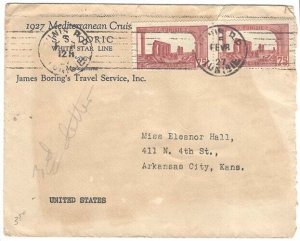 Tunisia 1927 Advertising cover (White Star Line, SS DORIC) to USA franked1f50,