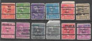 US #803-14 plus selected Prexies - Precanceled.  12 total