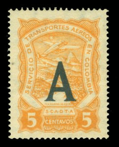 COLOMBIA 1923 AIRMAIL - SCADTA - GERMANY A handstamp 5c orange Sc# CLA34 PROOF