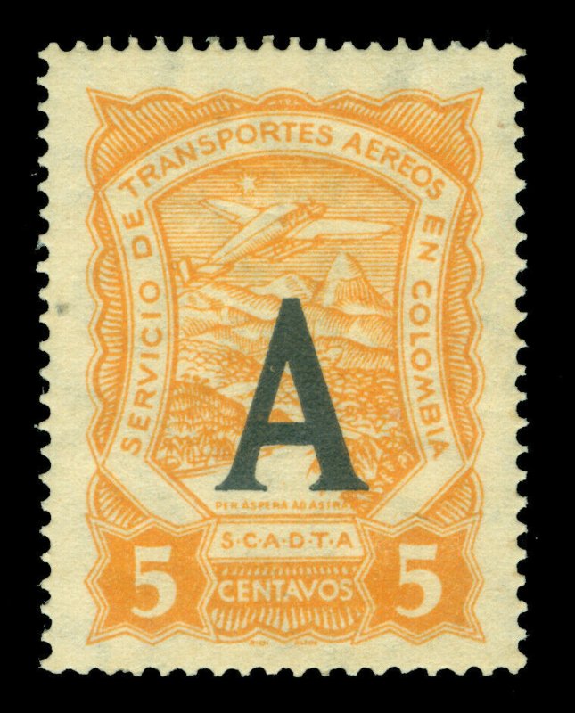 COLOMBIA 1923 AIRMAIL - SCADTA - GERMANY A handstamp 5c orange Sc# CLA34 PROOF