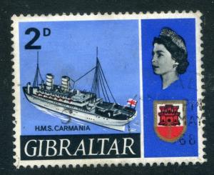 GIBRALTAR;  1967 early QEII ' Ships ' issue fine used 2d. value