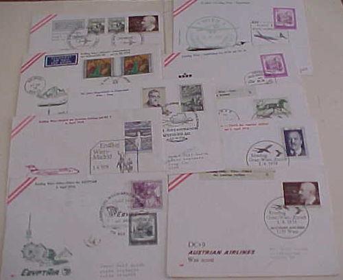 AUSTRIA    10 DIFF. FLIGHT COVERS 1974-1978