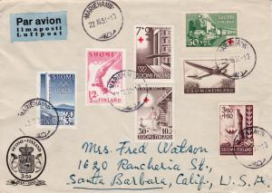 Finland 1951 Cover Mariehamn Airmail to Calif. Nice Semi-Postal Franking