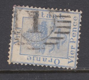 Orange Free State SG 18 used. 1878 4p pale blue, excellent Numeral 1 cancel