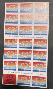 US 1997 Love Swans #3124 booklet pane of 20 52c stamps mint