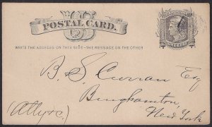 RARE #UX5 w Precancel 1881 BINGHAMTON NY (mailed from Erie PA) UNUSUAL VF CARD!