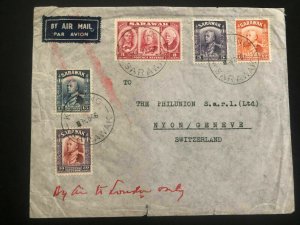 1946 Kuching Sarawak Swiss Consulate Airmail Cover to Nyon Switzerland