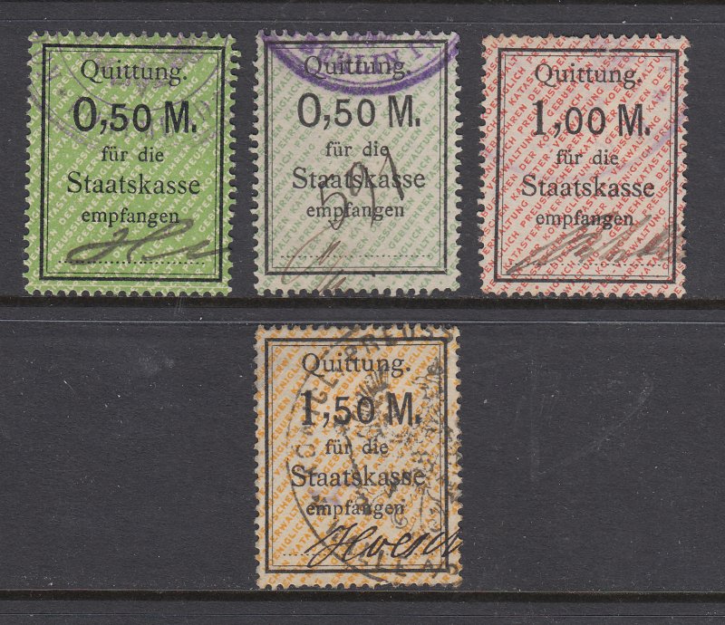 Germany, Prussia, 1920s Staatskasse Steuer Fee revenues, 4 different, sound