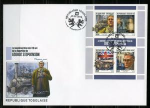 TOGO 2019 170th MEMORIAL OF GEORGE STEPHENSON  SHEET FIRST DAY COVER
