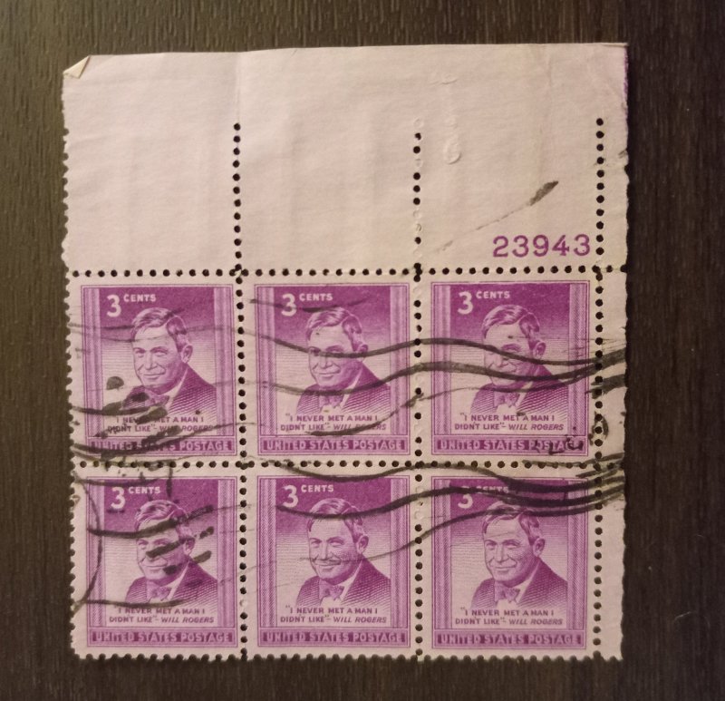 US Scott #975 Used P # Block Of (6) Stamps VF 1948