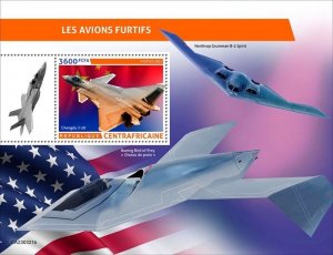 Central Africa - 2023 Stealth Planes on Stamps - Stamp Souvenir Sheet CA230321b