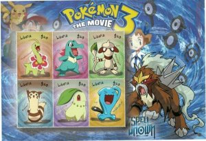 Liberia 2001 - Pokemon 3 The Movie, Spell of Unknown - Sheet of 6 Stamps - MNH