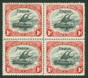 SG 39 Papua (British New Guinea) 1907. 1d black & carmine block of 4, 2 stamps..