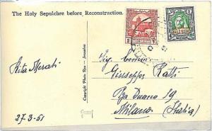 20641 - JORDAN \ PALESTINE - POSTAL HISTORY - MIXED FRANKING on CARD to ITALY