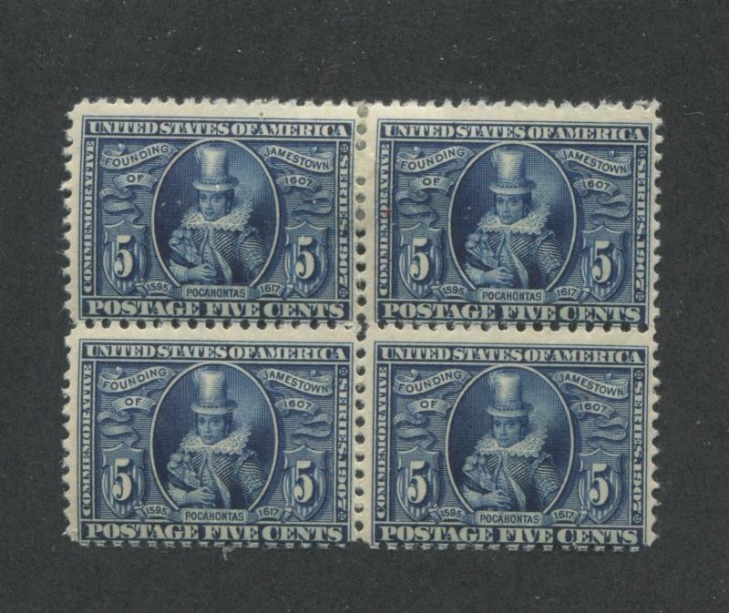 1907 US Stamps #330 5c Mint Hinged Fine Block of 4 Jamestown Exposition Issue