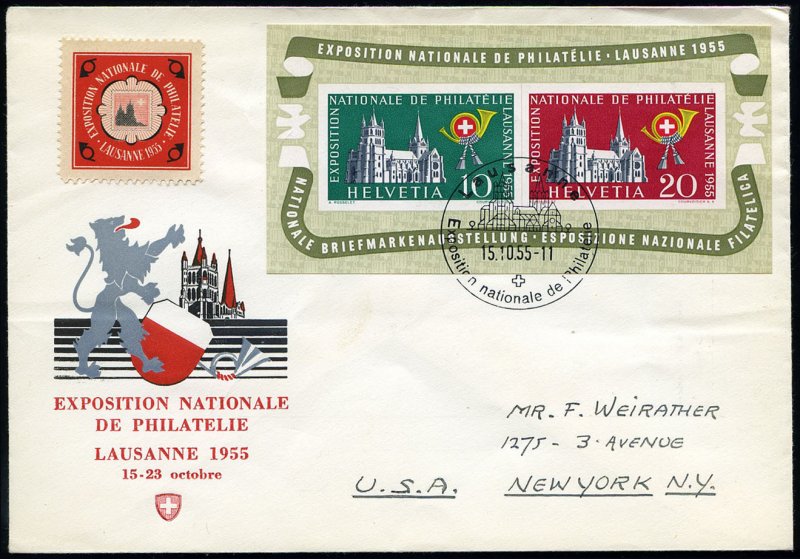 Switzerland #352a (Mi. Block 15) Cat€120, 1955 National Philatelic Exhibiti...