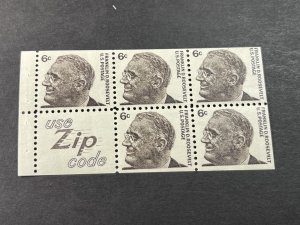 U.S.# 1284c-MINT/NH---COMPLETE BKLET PANE OF 5 + ZIP CODE LABEL-ROOSEVELT--1968