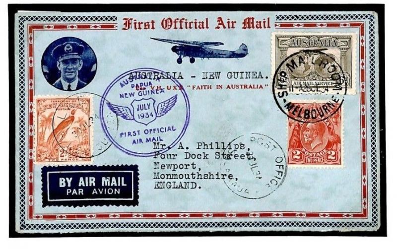 AUSTRALIA & NEW GUINEA Franking Air Mail 1934 First Flight Cover {samwells}Y137b