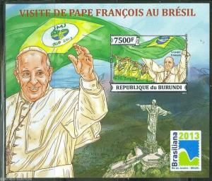 BURUNDI 2013 VISIT OF POPE FRANCIS TO BRAZIL SOUVENIR SHEET IMPERF MINT NH