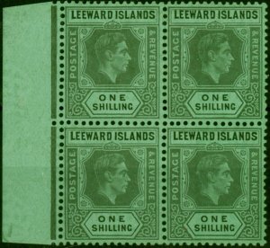 Leeward Islands 1942 1s Black & Grey-Emerald SG110bb Fine MNH Block of 4 Scarce