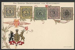 c1900 MENKE-HUBER postcard WURTEMBERG classic stamps.......................52769