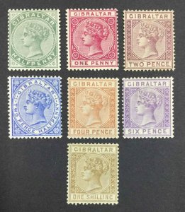 MOMEN: GIBRALTAR SG #8-14 1886-7 MINT OG H/1NG(2d) £660 LOT #63114