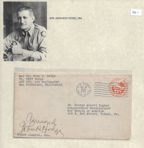 1945 Major Gen John Hodge, APO 235 to B.S.A. Colwyn, Pa self-censored (54380)