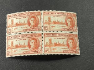 NORTHERN RHODESIA # 46a-MINT/NEVER HINGED--PERF 13 1/2--BLOCK OF 4---1946