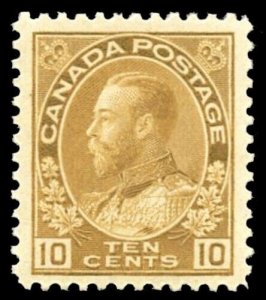 Canada 1922 KGV Admiral 10c yellow-brown Dry Printing MLH. SG 254a.