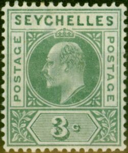 Seychelles 1906 3c Dull Green SG61a 'Dented Frame' Good MM 