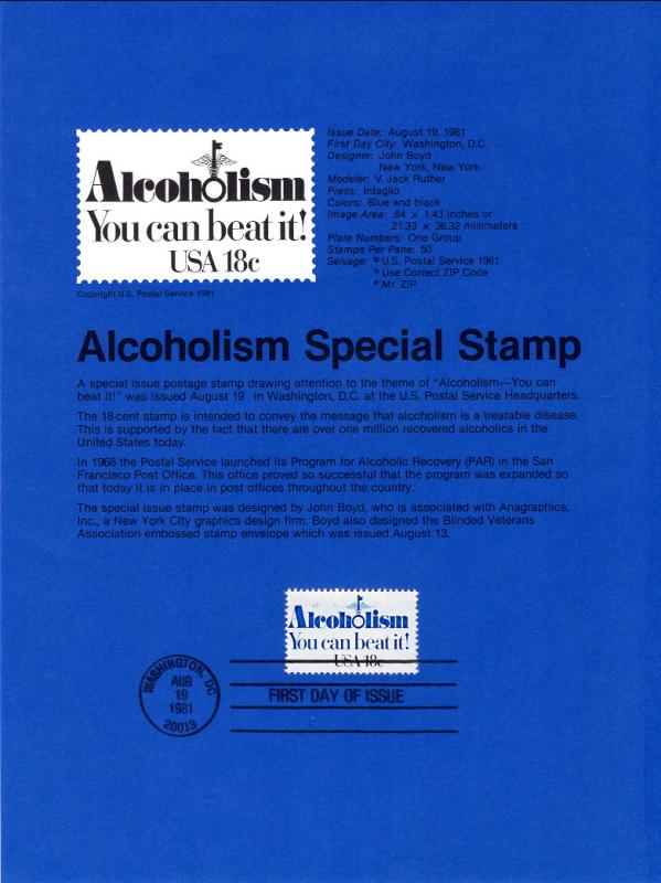 US SP560 Alcoholism 1927 Souvenir Page FDC