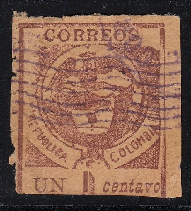 Colombia 1899 Cartagena Issues 1c Brown on Buff Used. Scott 170