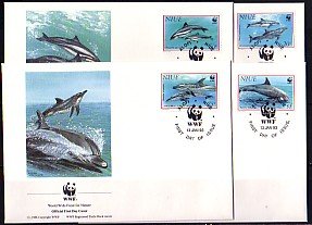 Niue, Scott cat. 651-654. W.W.F.- Dolphins issue. 4 First day covers. ^